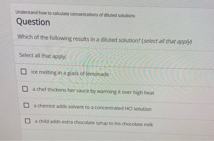 Solved Understand how to calculate concentrations of diluted | Chegg.com