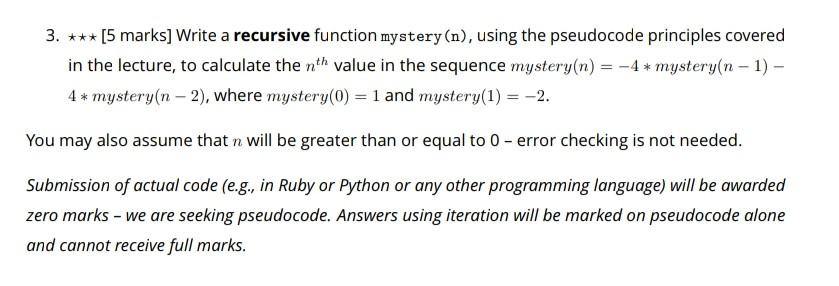 Solved 3. *** [5 marks] Write a recursive function | Chegg.com