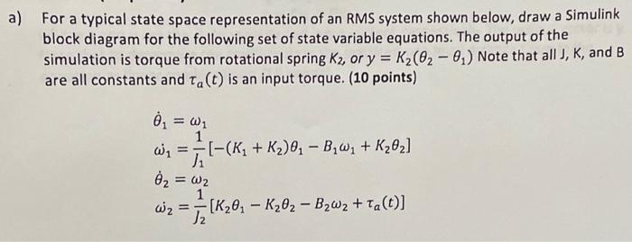 Solved a) For a typical state space representation of an RMS | Chegg.com