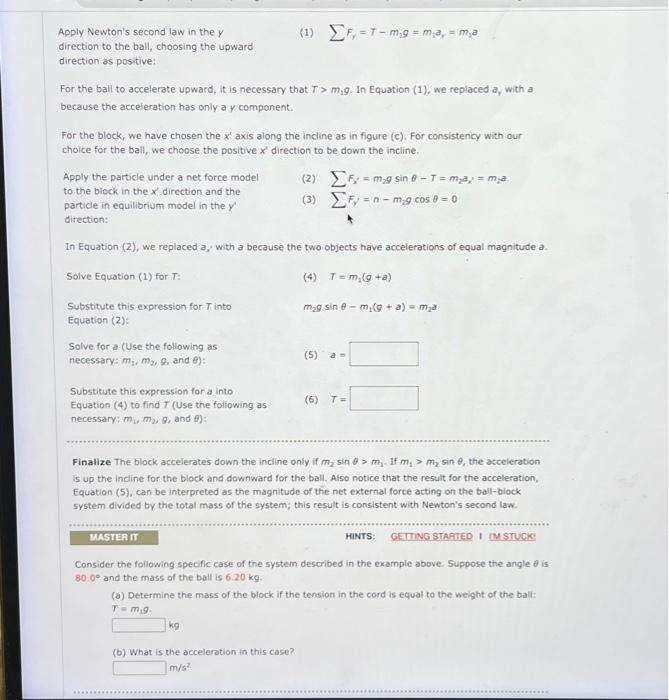 Apply Newton's second law in the y (1) | Chegg.com