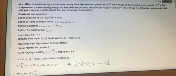 Solved In a diffraction of laser light experiment using blue | Chegg.com