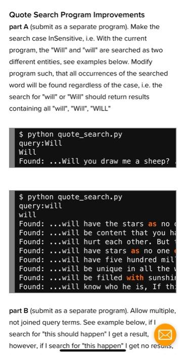 IN PYTHON Make the search case InSensitive, i.e. With | Chegg.com