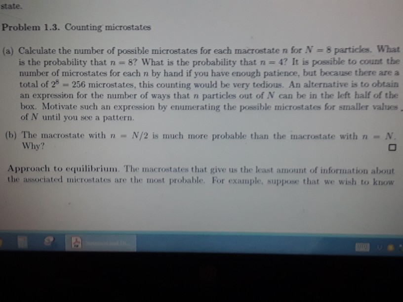 Solved State. Problem 1.3. Counting Microstates (a) | Chegg.com