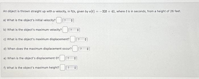 An object is thrown straight up with a velocity, in | Chegg.com