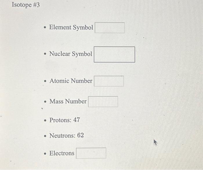 element symbol atomic number atomic mass number protons neutrons electrons