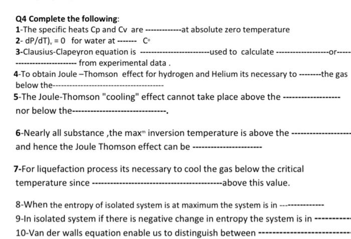 Solved Q4 Complete the following: 1-The specific heats Cp | Chegg.com