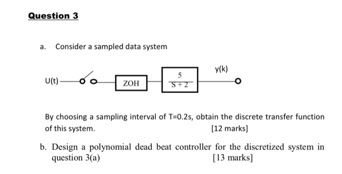 Solved Question 3 a. Consider a sampled data system y(k) | Chegg.com