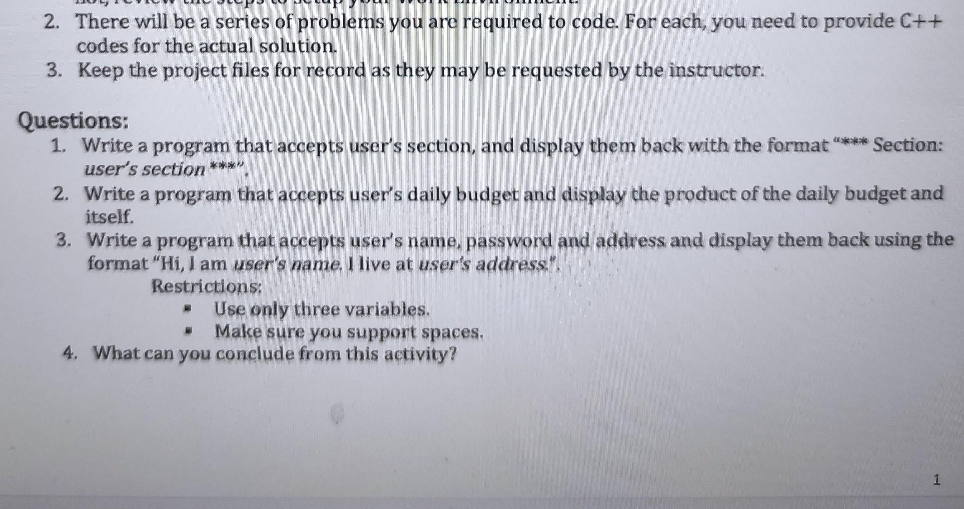 Solved 2. There will be a series of problems you are | Chegg.com