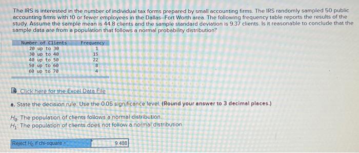 Solved The IRS is interested in the number of individual tax | Chegg.com