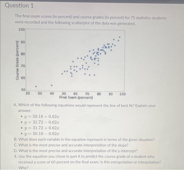Solved Question 1 The final exam scores (in percent) and | Chegg.com