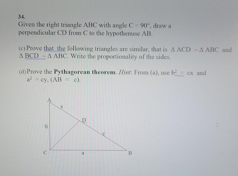 Solved 34. Given the right triangle ABC with angle C = 90°, | Chegg.com