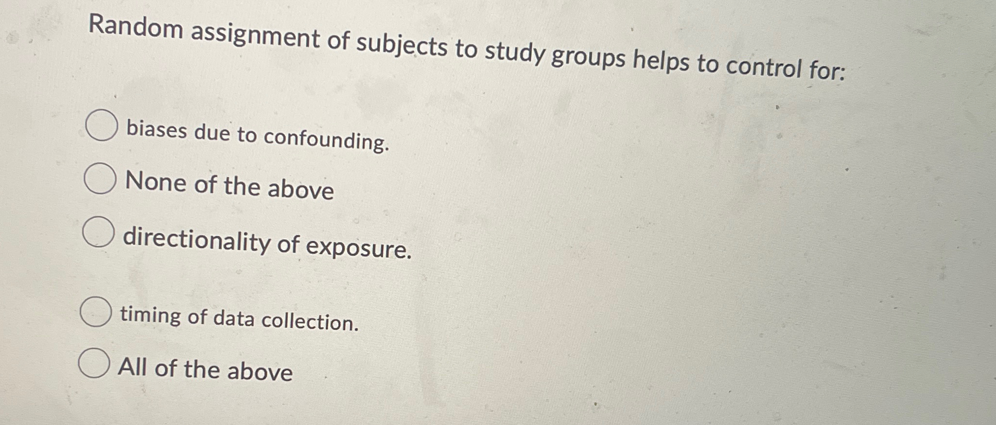 Solved Random assignment of subjects to study groups helps | Chegg.com