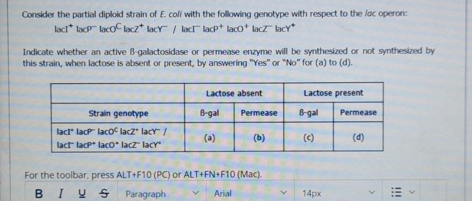 Solved Consider the partial diploid strain of E. coli with | Chegg.com