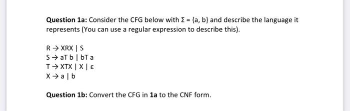 Solved Question 1a: Consider the CFG below with Σ={a,b} and | Chegg.com