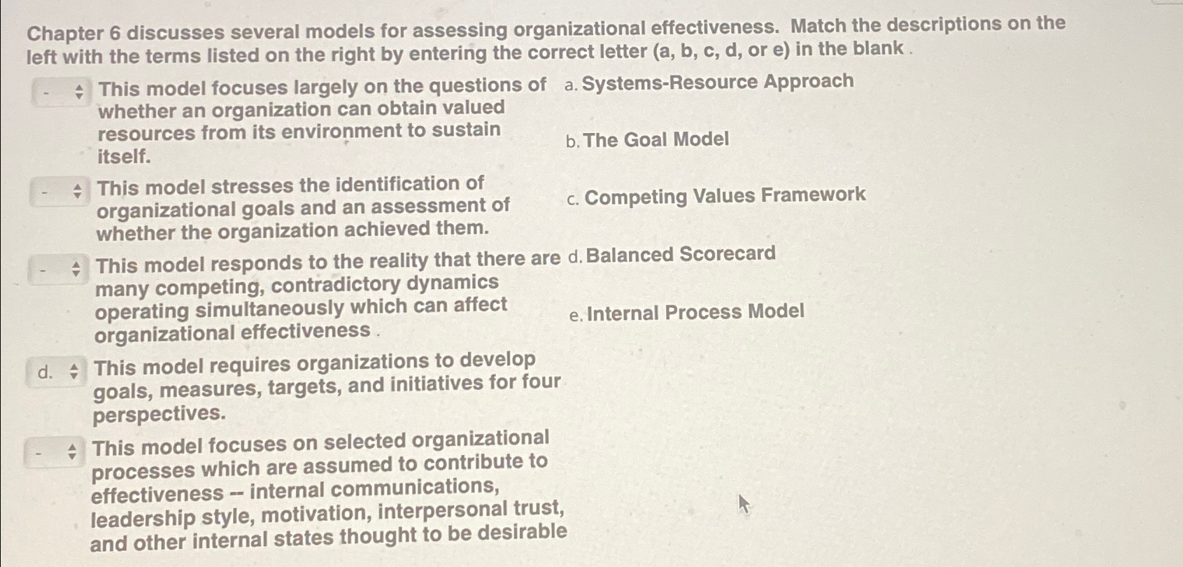 Solved Chapter 6 ﻿discusses several models for assessing | Chegg.com