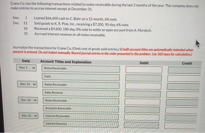 Solved Crane Co. has the following transactions related to | Chegg.com
