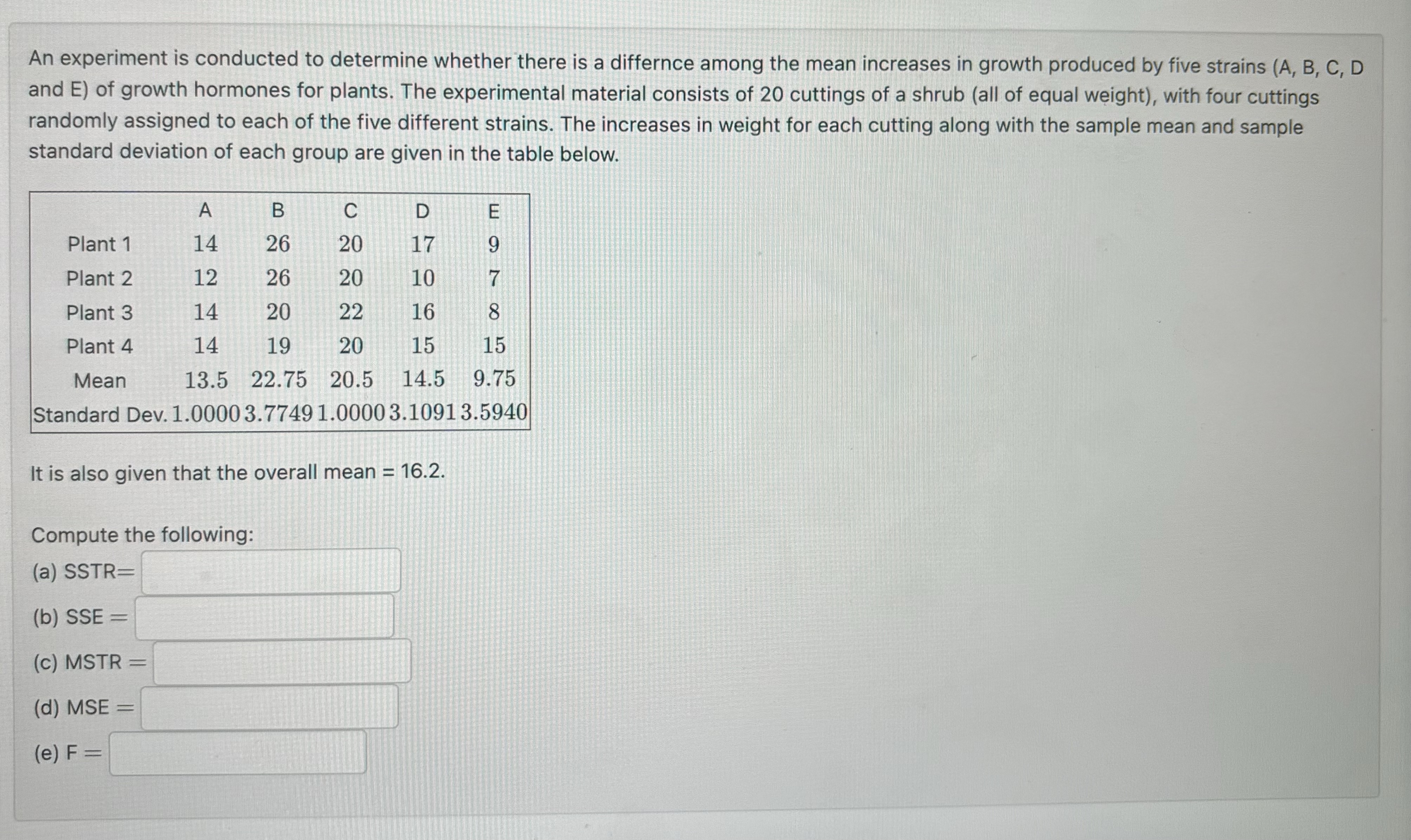Solved An experiment is conducted to determine whether there | Chegg.com