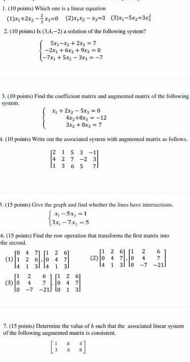 1 10 Points Which One Is A Linear Equation Chegg Com