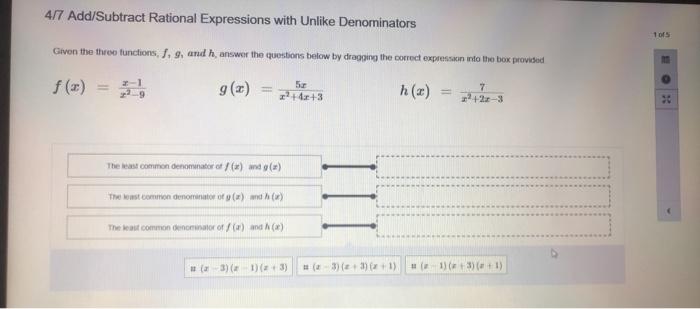 Solved 417 Add/Subtract Rational Expressions with Unlike | Chegg.com