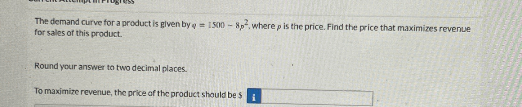 Solved The demand curve for a product is given by | Chegg.com
