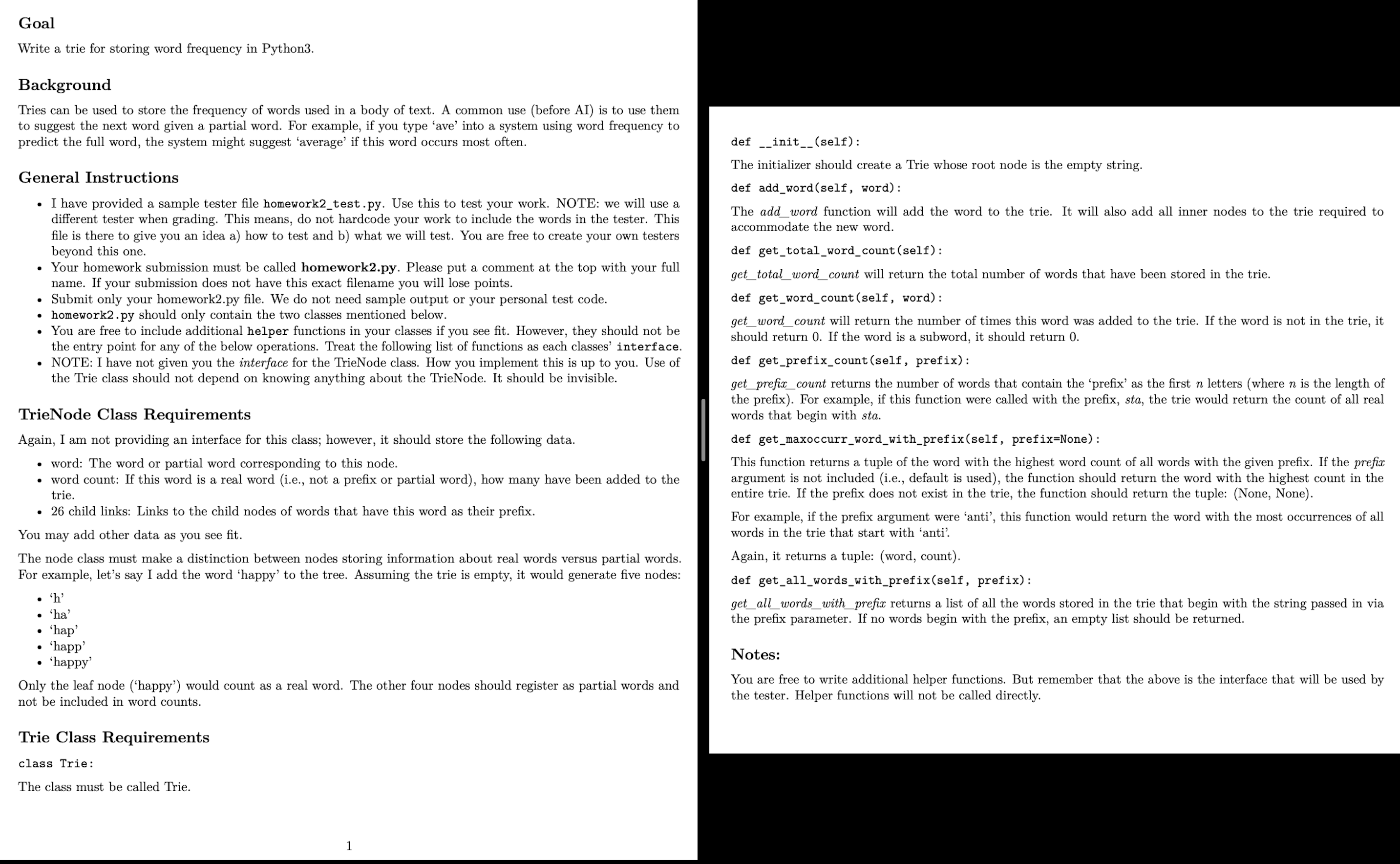 Solved GoalWrite a trie for storing word frequency in | Chegg.com