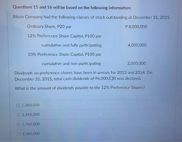 Solved Questions 15 and 16 will be based on the following | Chegg.com