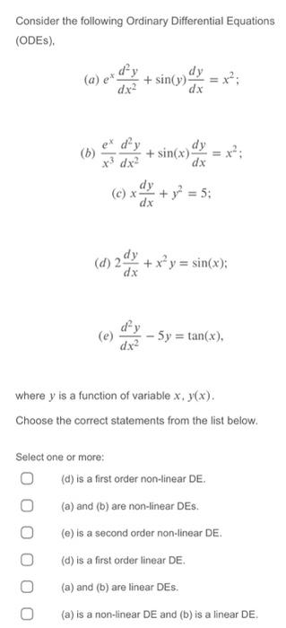Solved Consider the following Ordinary Differential | Chegg.com
