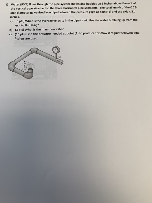 Solved 4) Water (90°F) flows through the pipe system shown | Chegg.com