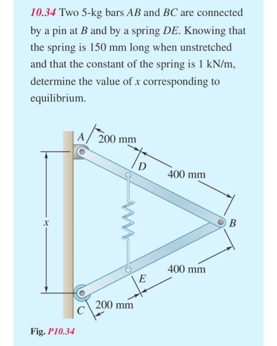Solved 10.34 Two 5-kg bars AB and BC are connected by a pin | Chegg.com