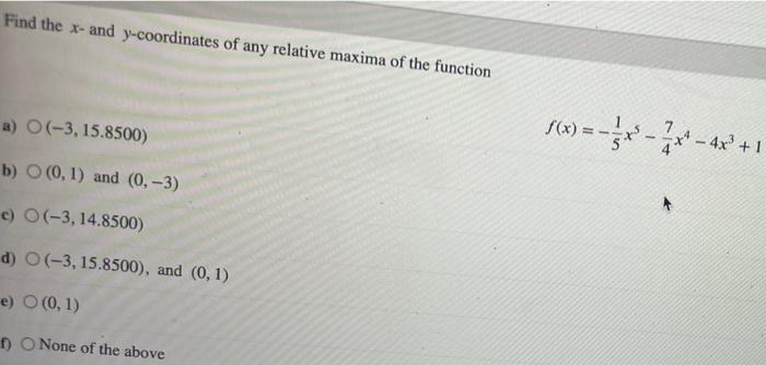 Solved Find The X And Y Coordinates Of Any Relative Maxima 0843