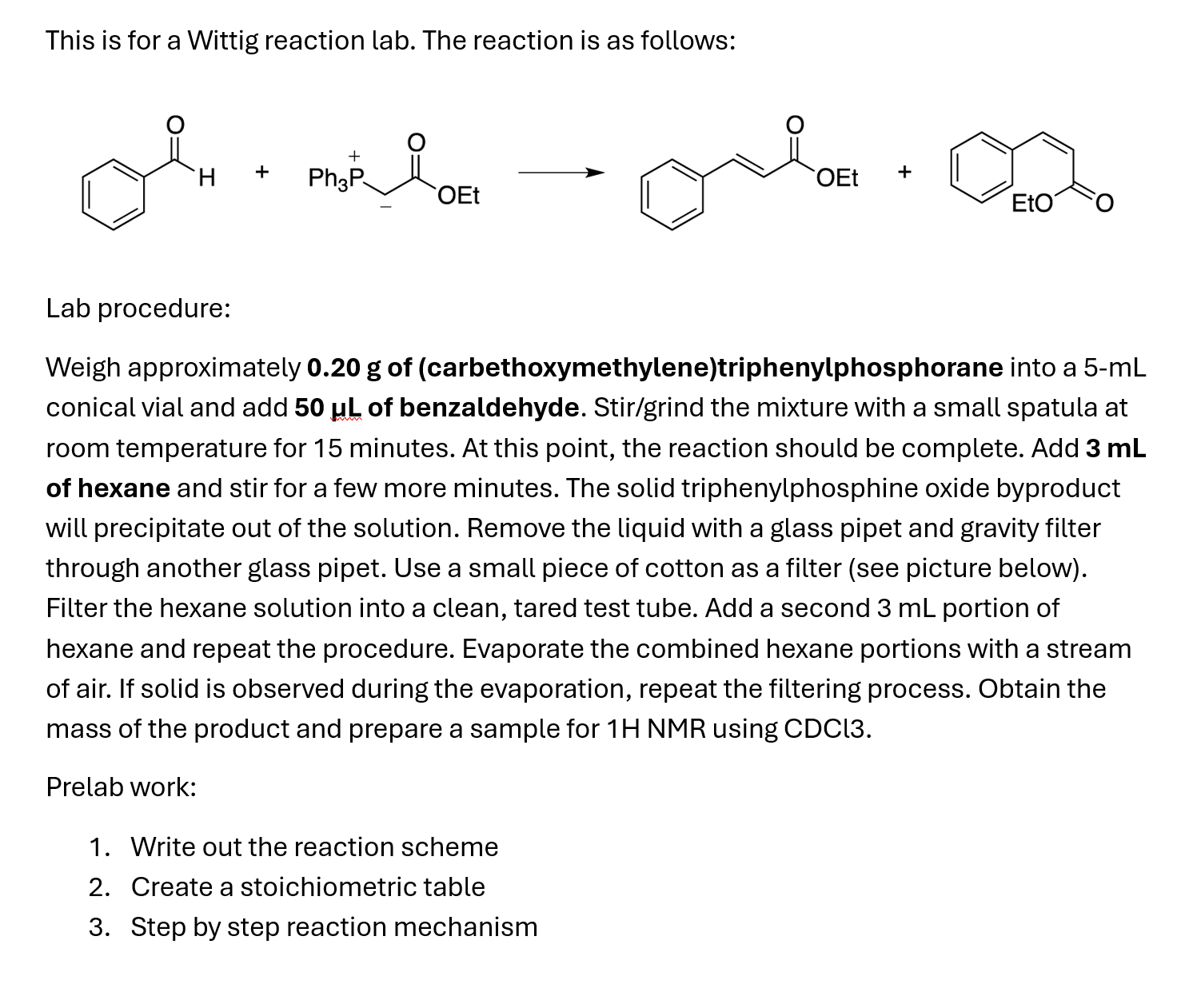 Solved Prelab Questions For The Wittig Reaction 1 ﻿write