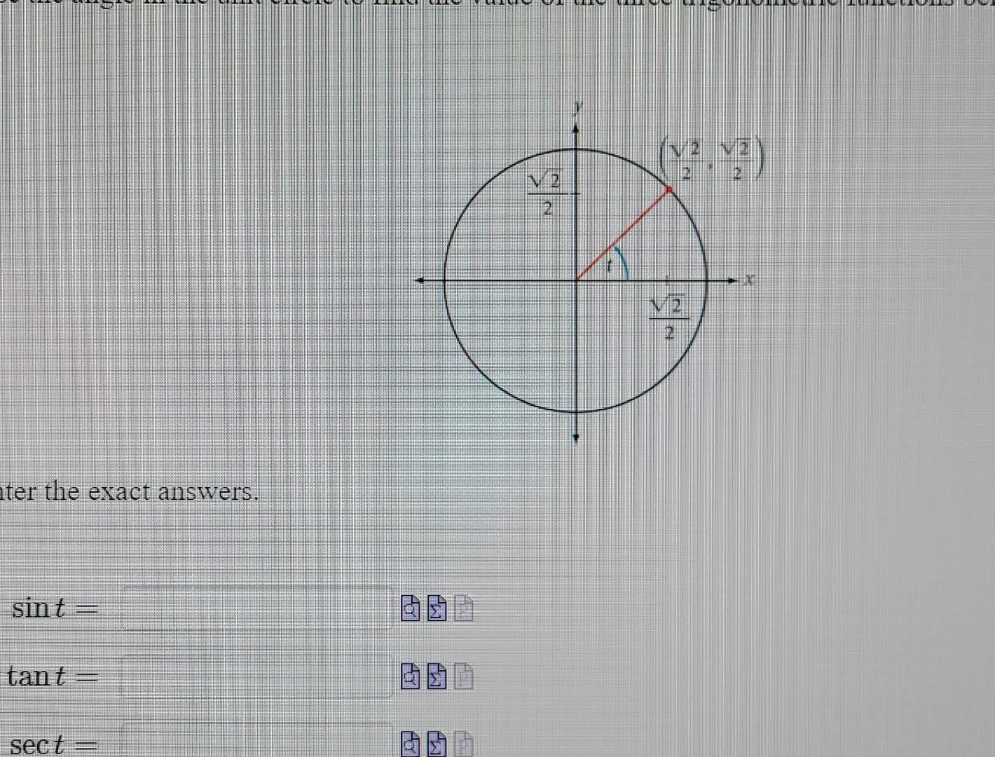 Solved Use the angle in the unit circle to find the value of | Chegg.com