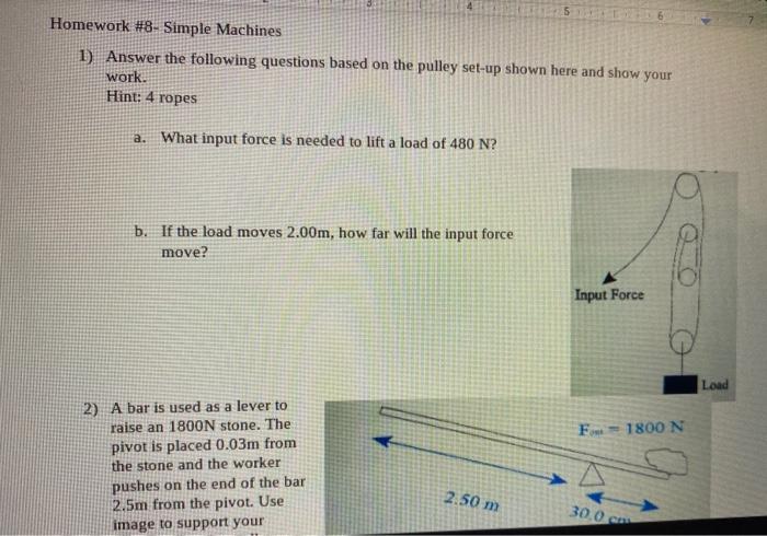 Solved 5 Homework #8- Simple Machines 1) Answer the | Chegg.com