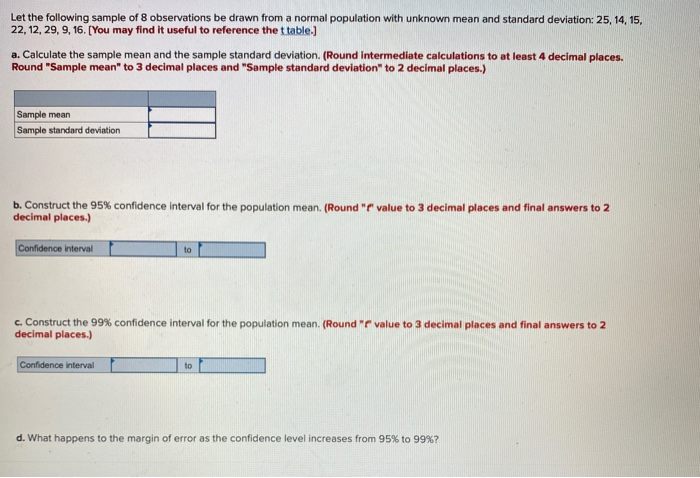 Solved Let the following sample of 8 observations be drawn | Chegg.com
