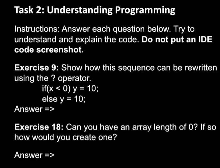 Solved Task 2: Understanding Programming Instructions: | Chegg.com