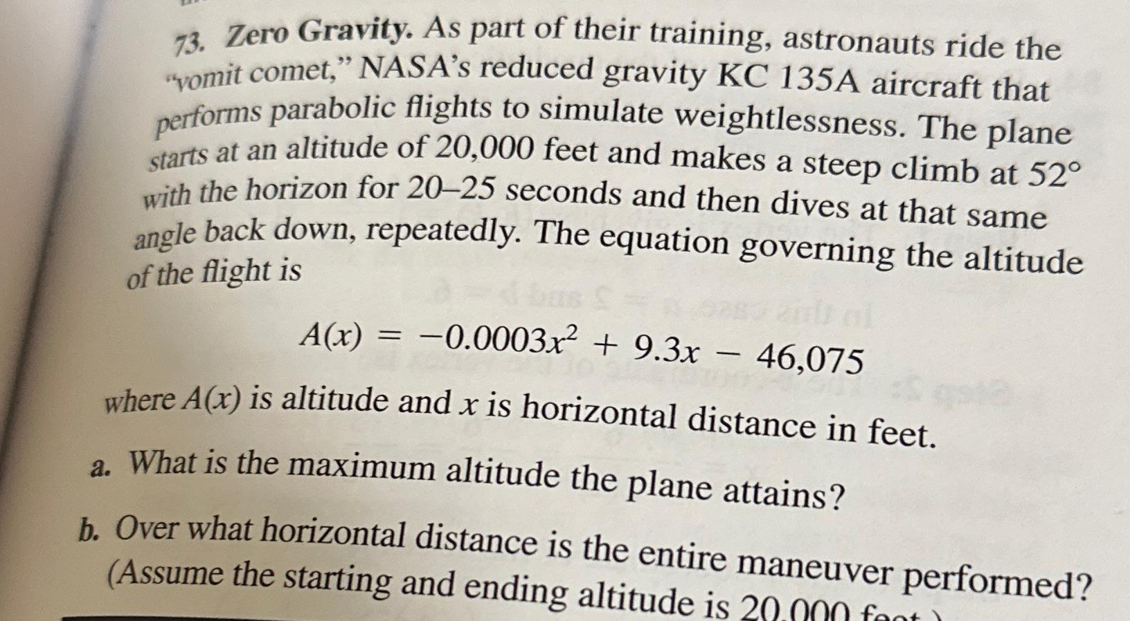 Solved Zero Gravity. As part of their training, astronauts | Chegg.com