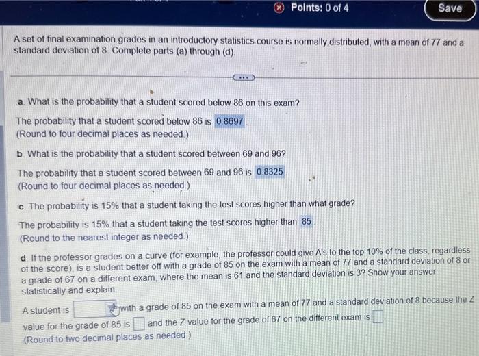 Solved A set of final examination grades in an introductory | Chegg.com