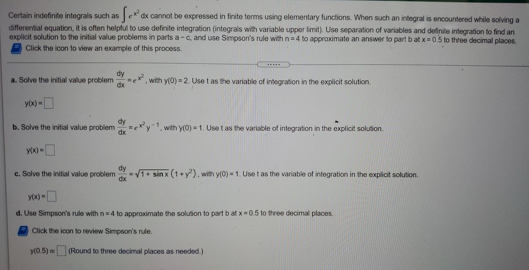 Solved Sex Ex² Certain Indefinite Integrals Such As Dx 3632