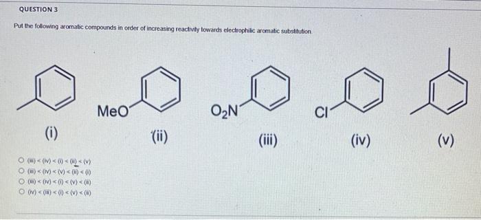 Solved QUESTION 3 Put the following aromatic compounds in | Chegg.com