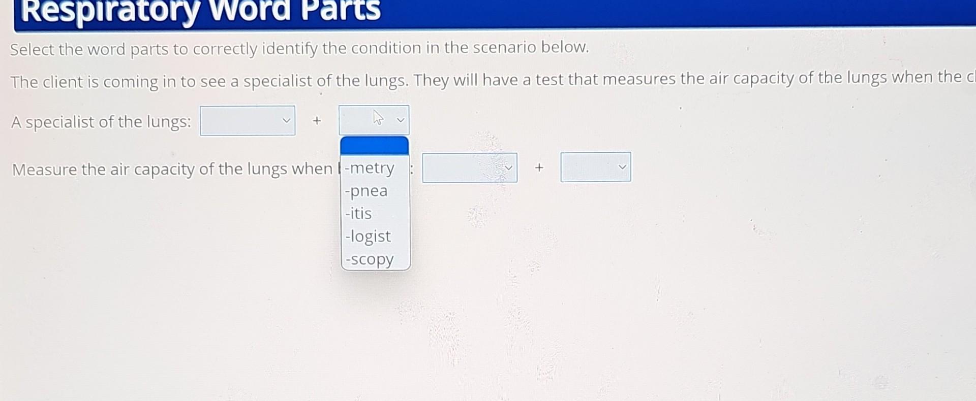 Solved Select the word parts to correctly identify the | Chegg.com