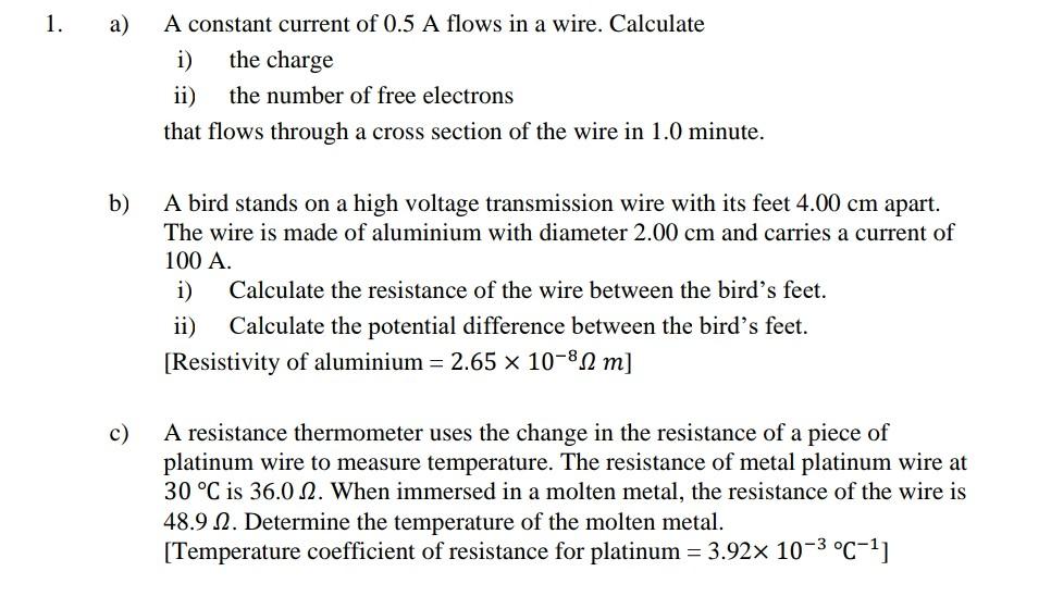Solved a) A constant current of 0.5 A flows in a wire. | Chegg.com