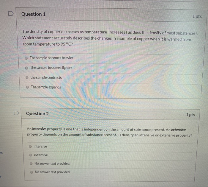 Solved Question 1 1 pts The density of copper decreases as | Chegg.com