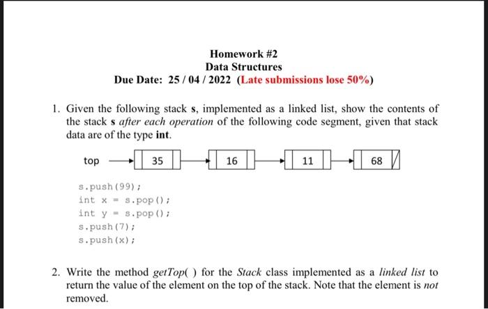 Solved Homework #2 Data Structures Due Date: 25/04/2022 | Chegg.com