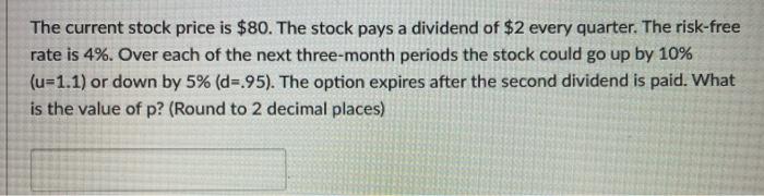 Solved The current stock price is $80. The stock pays a | Chegg.com