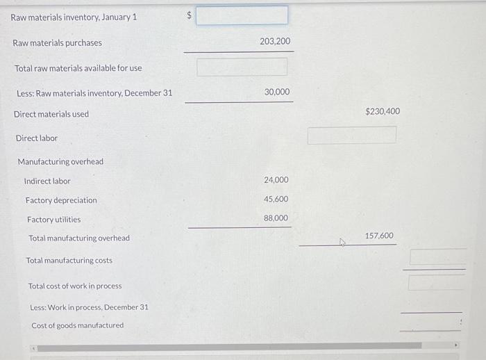 Solved MARIN COMPANY Cost of Goods Manufactured Schedule For