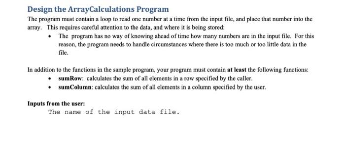 Solved Design the ArrayCalculations Program The program must | Chegg.com