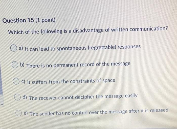 Solved Question 15 1 Point Which Of The Following Is A Chegg