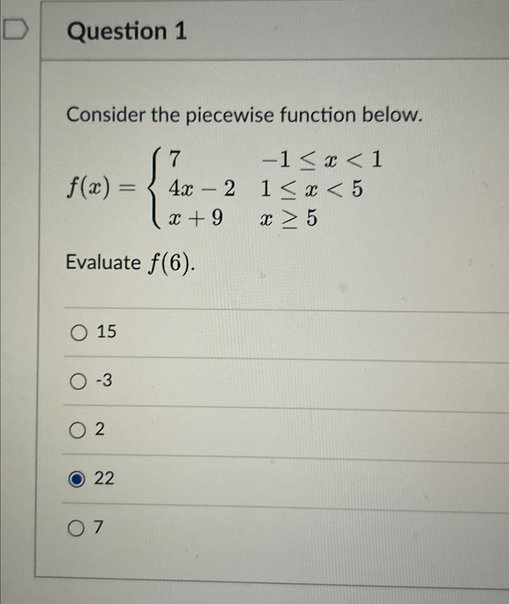 Solved Question 1Consider the piecewise function | Chegg.com