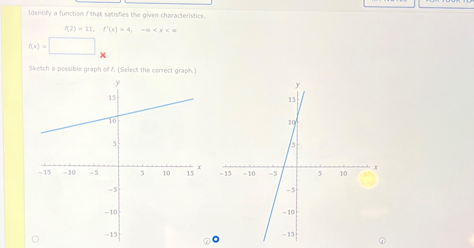 Solved Identify a function f ﻿that satisfies the given | Chegg.com
