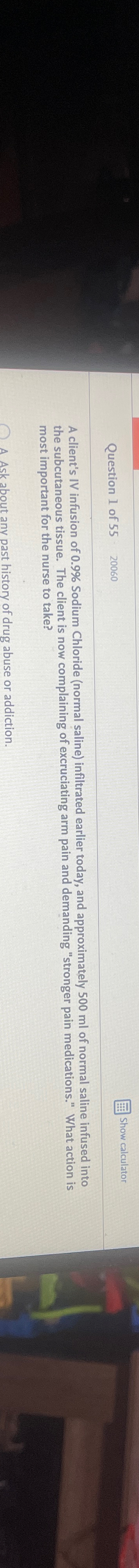 Solved Question 1 ﻿of 55 - 20060Show CalculatorA Client's IV | Chegg.com